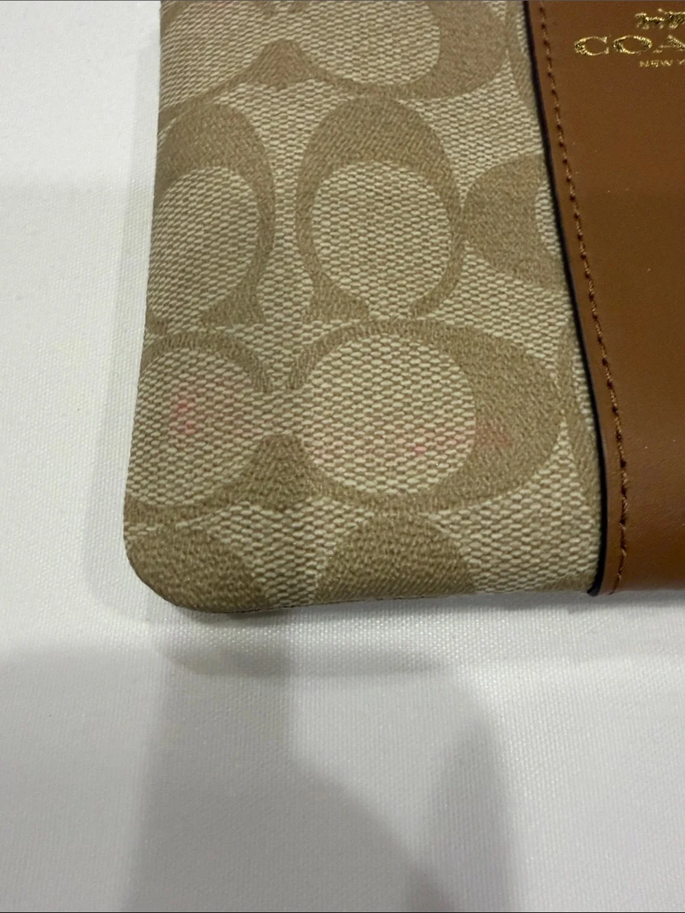 COACH Khaki and Tan Signature Canvas Wristlet
